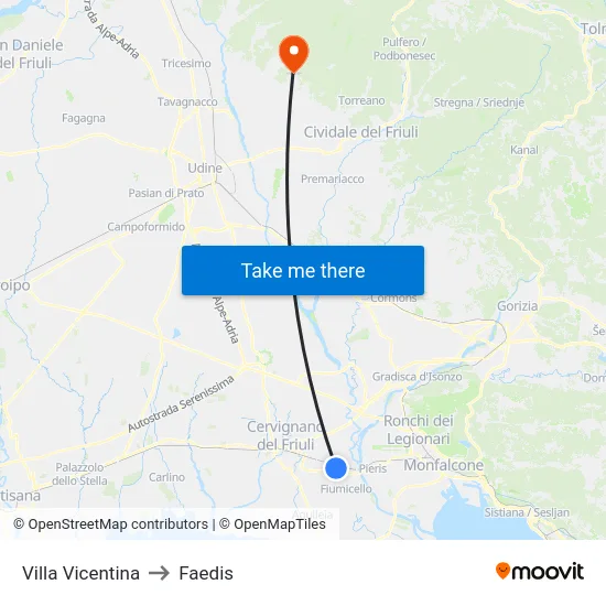 Villa Vicentina to Faedis map