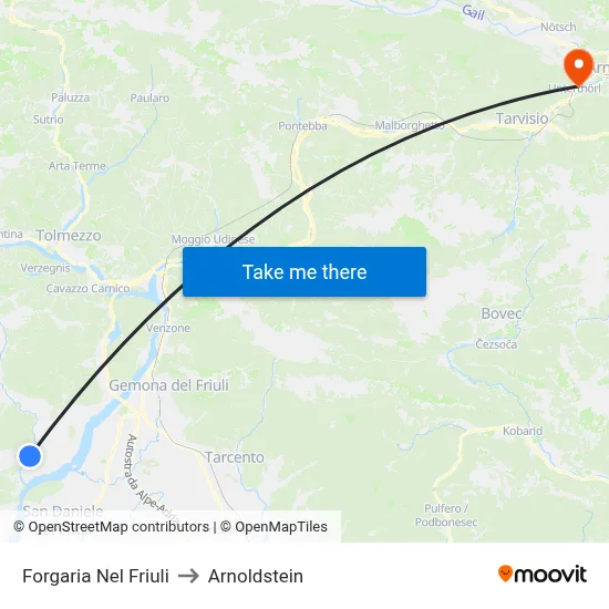 Forgaria nel Friuli to Arnoldstein map