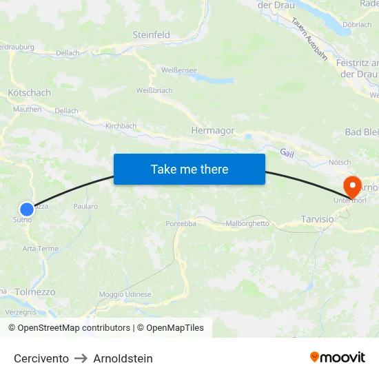 Cercivento to Arnoldstein map