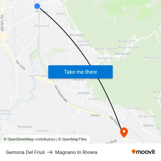 Gemona Del Friuli to Magnano in Riviera map