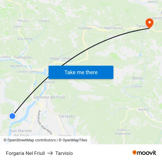 Forgaria nel Friuli to Tarvisio map