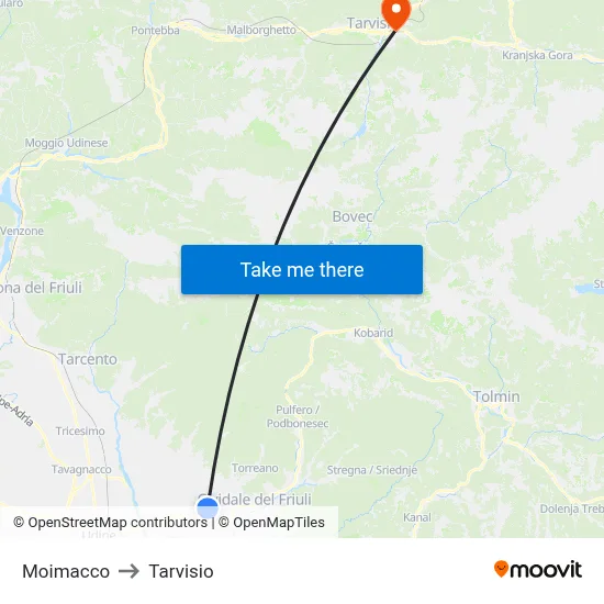Moimacco to Tarvisio map
