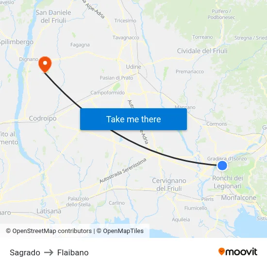 Sagrado to Flaibano map