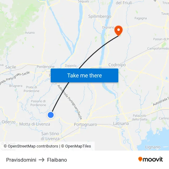 Pravisdomini to Flaibano map