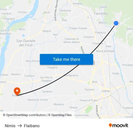 Nimis to Flaibano map