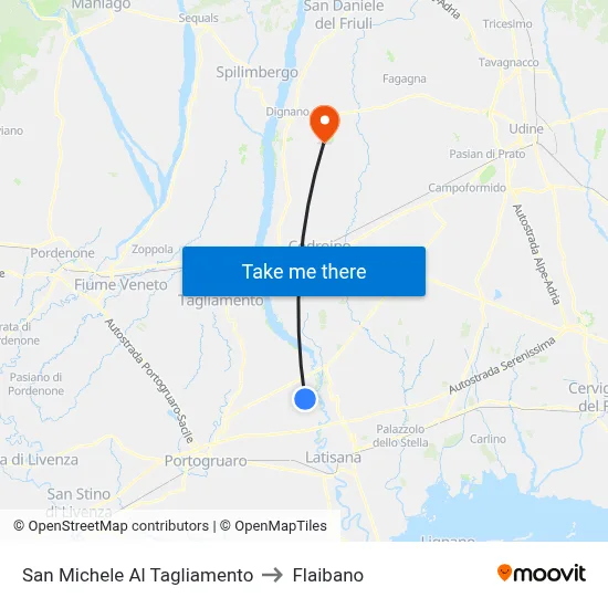 San Michele al Tagliamento to Flaibano map