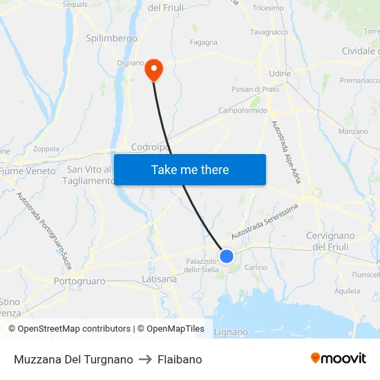 Muzzana del Turgnano to Flaibano map