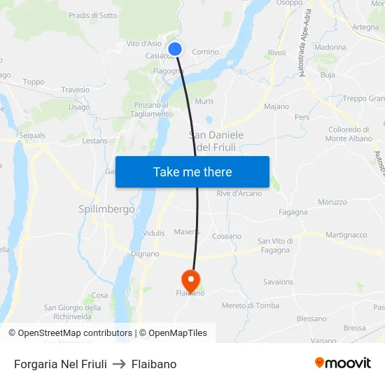Forgaria Nel Friuli to Flaibano map