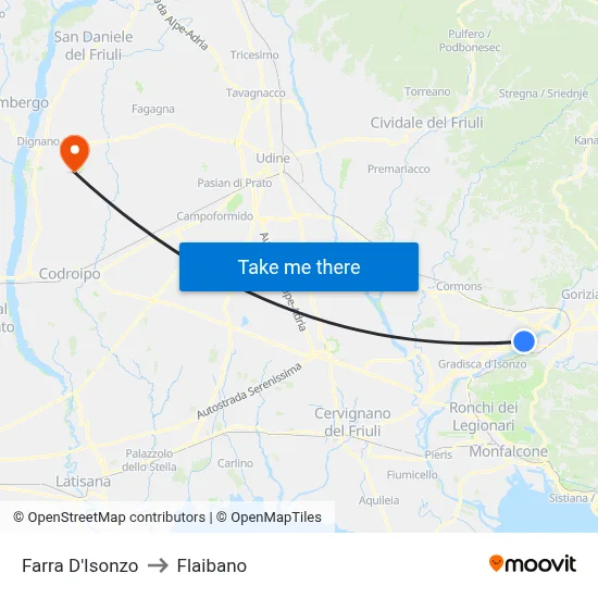 Farra d'Isonzo to Flaibano map