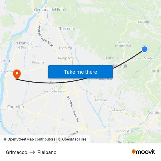 Grimacco to Flaibano map