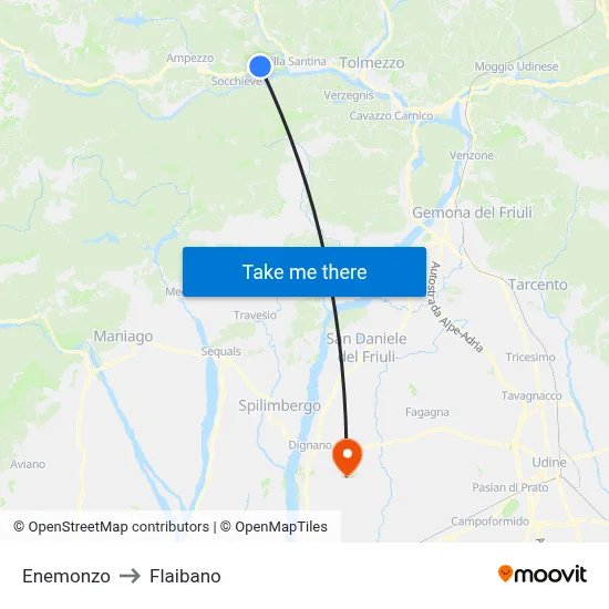 Enemonzo to Flaibano map