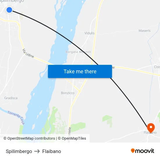 Spilimbergo to Flaibano map