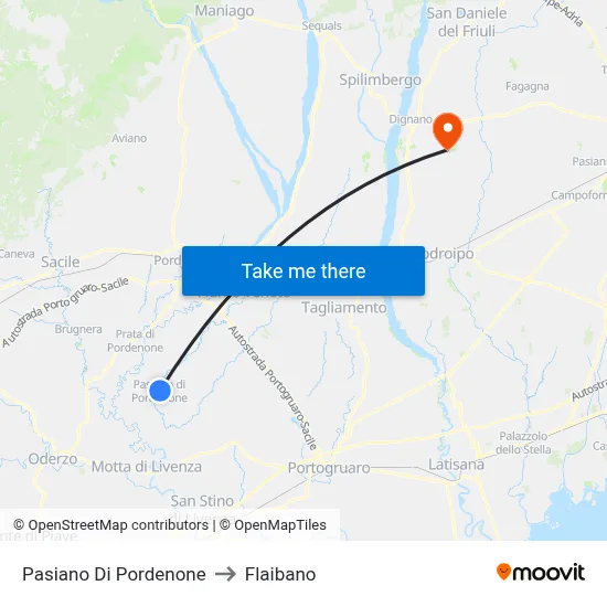 Pasiano di Pordenone to Flaibano map