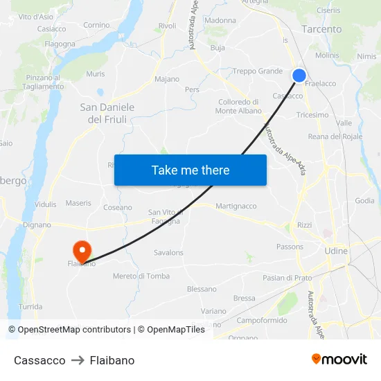Cassacco to Flaibano map