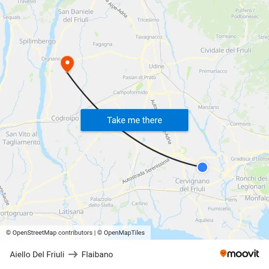 Aiello del Friuli to Flaibano map