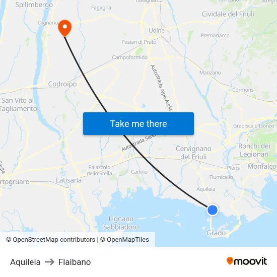Aquileia to Flaibano map