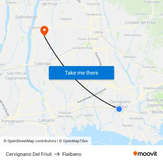 Cervignano del Friuli to Flaibano map