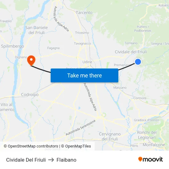 Cividale del Friuli to Flaibano map