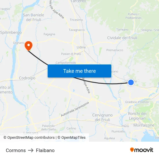 Cormons to Flaibano map