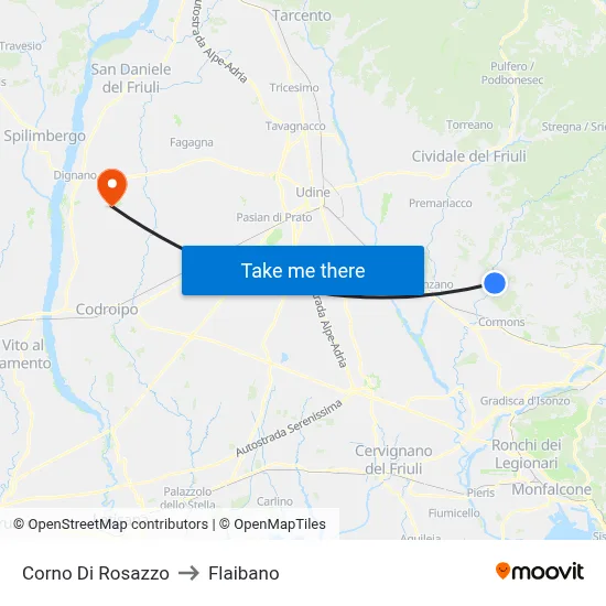 Corno Di Rosazzo to Flaibano map