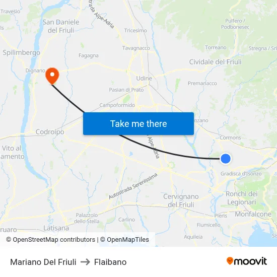 Mariano Del Friuli to Flaibano map
