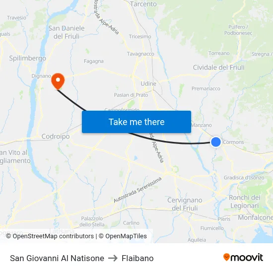 San Giovanni Al Natisone to Flaibano map