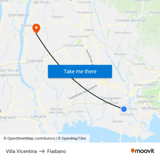 Villa Vicentina to Flaibano map