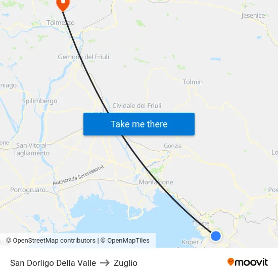 San Dorligo Della Valle to Zuglio map