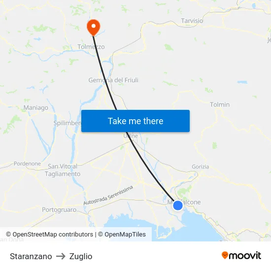 Staranzano to Zuglio map