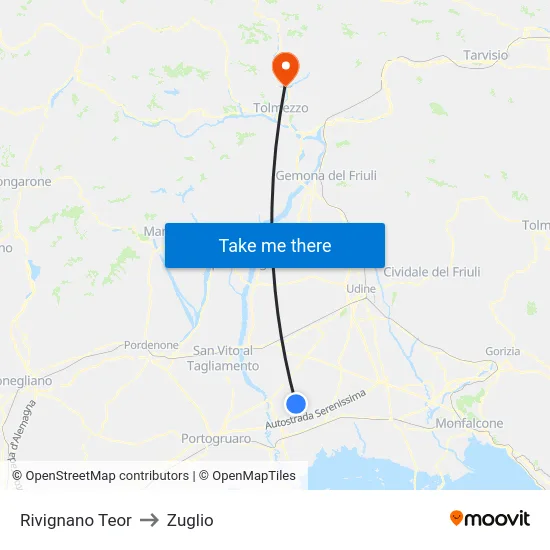 Rivignano Teor to Zuglio map