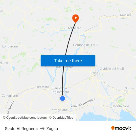 Sesto Al Reghena to Zuglio map