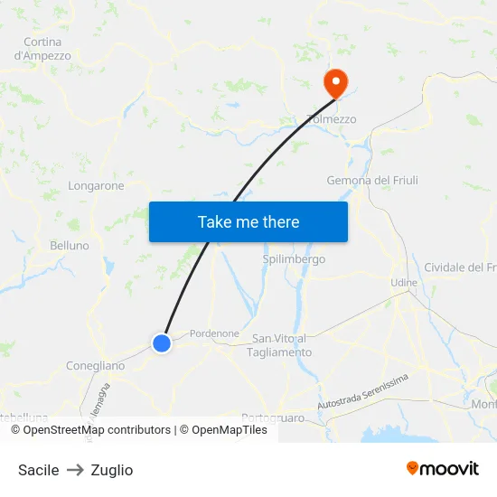Sacile to Zuglio map