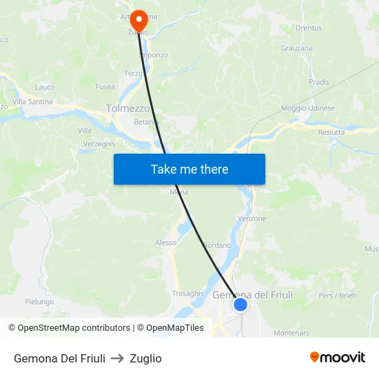 Gemona Del Friuli to Zuglio map