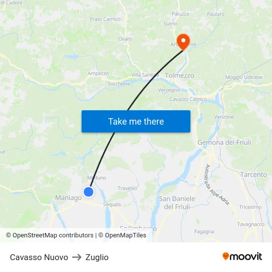 Cavasso Nuovo to Zuglio map