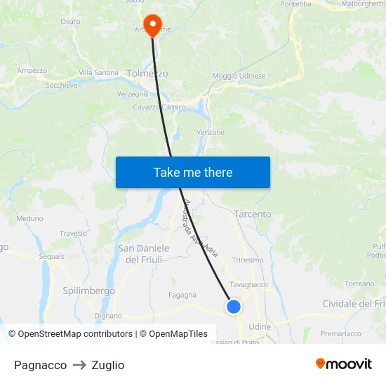 Pagnacco to Zuglio map