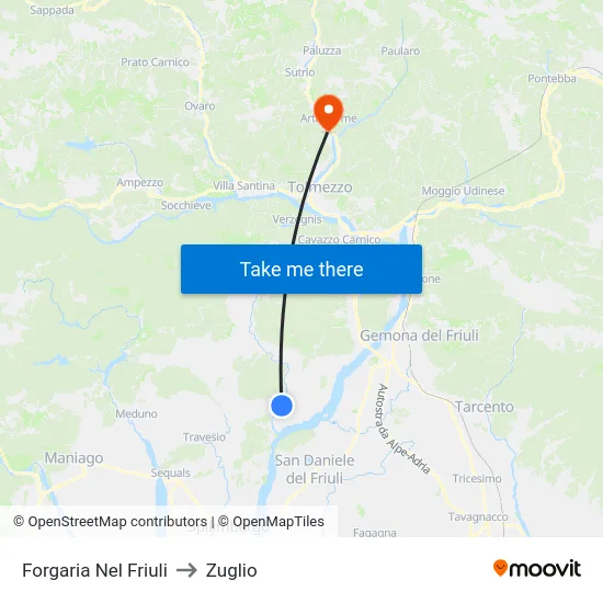 Forgaria Nel Friuli to Zuglio map