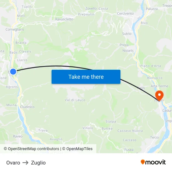 Ovaro to Zuglio map