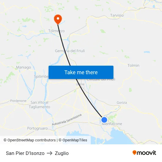 San Pier D'Isonzo to Zuglio map