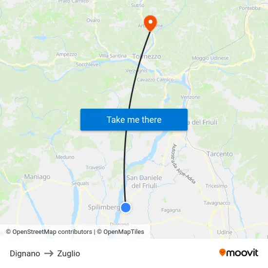 Dignano to Zuglio map