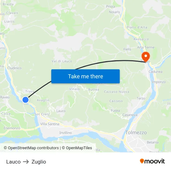Lauco to Zuglio map