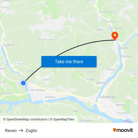 Raveo to Zuglio map