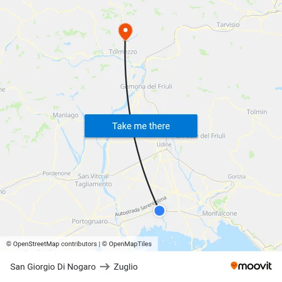 San Giorgio Di Nogaro to Zuglio map