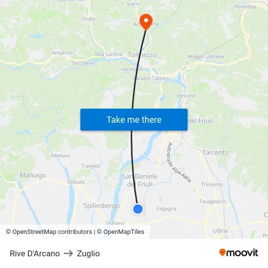 Rive D'Arcano to Zuglio map