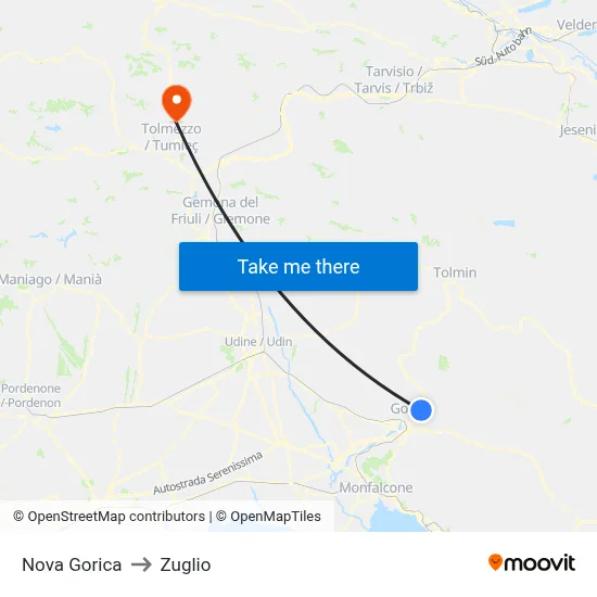 Nova Gorica to Zuglio map