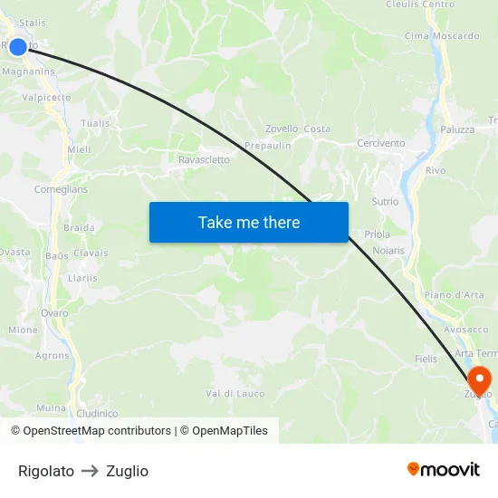 Rigolato to Zuglio map