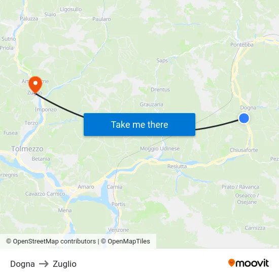 Dogna to Zuglio map