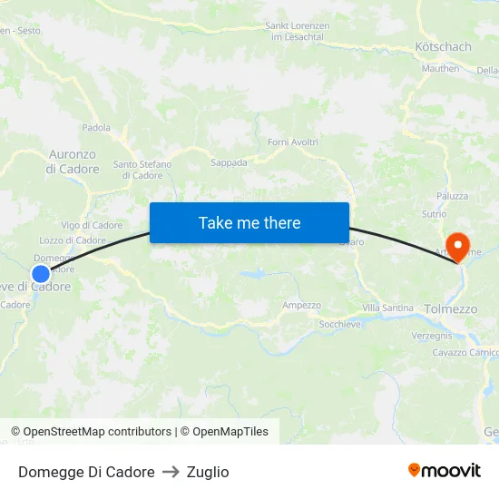 Domegge Di Cadore to Zuglio map