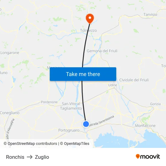 Ronchis to Zuglio map
