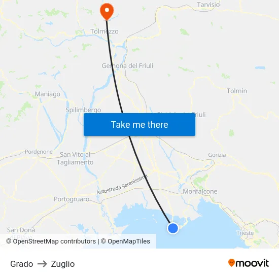 Grado to Zuglio map
