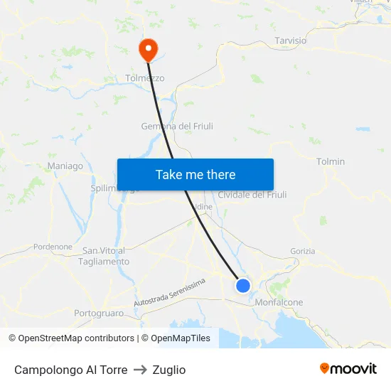 Campolongo Al Torre to Zuglio map